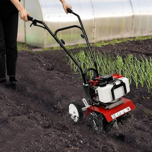 2-Takt Benzin Gartenfräse Motorhacke 52CC Radantrieb Ackerfräse Bodenfräse Einzylinder Kultivator Motorhacke Gartenfräse Bodenhacke 1900W für Bauernhöfe, Parks, Felder