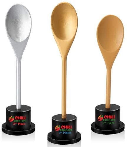 Misdary 3 Pcs Chili Cook Off Trophies Prizes 1st, 2nd, 3rd Spoon Award Trophies Set Chili Cook Off Spoons Wooden Spoon Trophy with Wooden Trophy Base for Cooking Baking Gifts (10.4'', 9.3'', 8.5'')