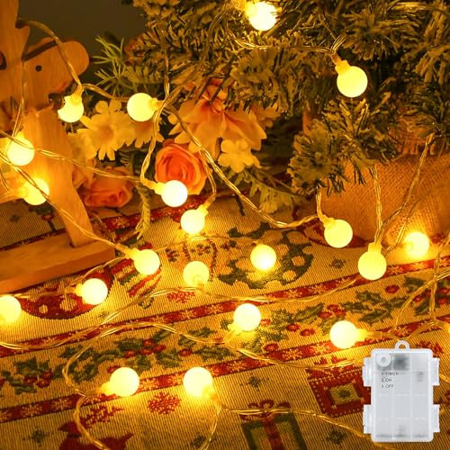Gcstnn Lichterkette Batterie Außen 6M 40 LED Warmweiß Globe Lichterkette mit 6h Timer, IP65 Wasserdicht Kugeln Lichterkette für Schlafzimmer,Balkon, Kinderzimmer, Weihnachts baum Deko