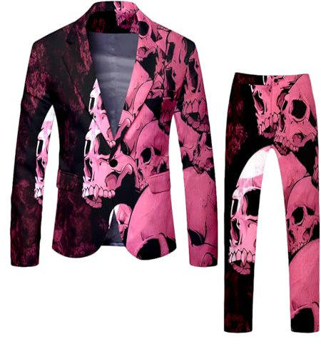 Costume d'Halloween imprimé pour homme avec pantalon, haut, veste, costume styliste pour homme, rose, XXL