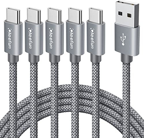 USB Type C Cable [5-Pack, 1m/3ft], USB-A to USB-C Lead 3A Fast Charging Nylon USBC Charger Cord for iPhone Air 17 16 15 Plus Pro max,ipad, Samsung,Redmi, USB C Camera/Earphone