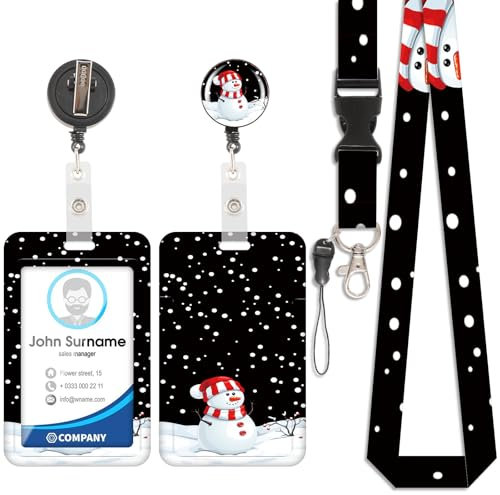 Porte-cartes Bonhomme de neige de Noël, porte-badge, cordon détachable avec clip rétractable, peut être utilisé pour les cartes de visite, les cartes de porte, les cartes d'identité, etc