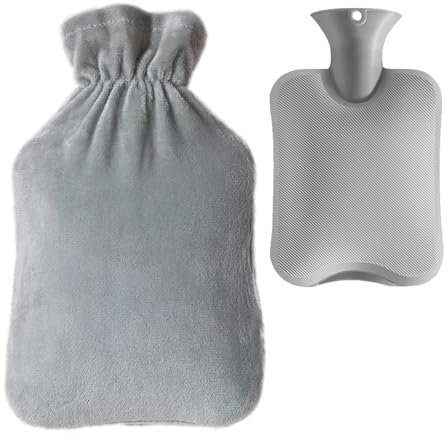 Mlysnd Hot Water Bottle, Hot Water Bottle with Cover, 2L Large Capacity Hot Water Bag, Skin-Friendly Material and Long-Lasting Warmth Suitable for Children and Adults Bed Warmer Bag(Grey)