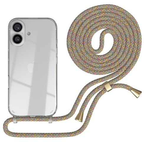 EAZY CASE Handykette kompatibel mit iPhone 16 Handyhülle mit Umhängeband, Handykordel mit Schutzhülle, Silikonhülle, Hülle mit Band, Stylische Kette für Smartphones, Rainbow
