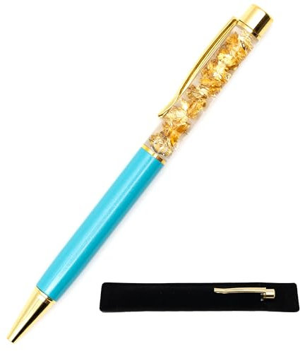 StarMaker Kugelschreiber mit Blattgold, Samtetui, origineller Geschenkstift, echte schwebende Goldfolie, schwarz, Druckkugelschreiber (Hellblau)