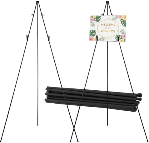 HAKZEON 2 PCS Adjustable Easel Stands, 160cm/63 Inch Tripod Collapsible Portable Artist Floor Easels, Folding Display Shelves for Art Painting, Wedding Welcome Sign