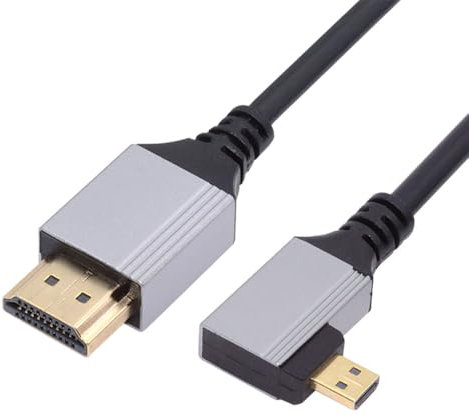 NFHK Câble HDTV Micro HDMI 2.1 Ultra Fin coudé à 90 degrés vers la gauche 8K 4K Hyper Super Flexible Slim Cord Type-A to Type-D for Camera HDTV 50cm