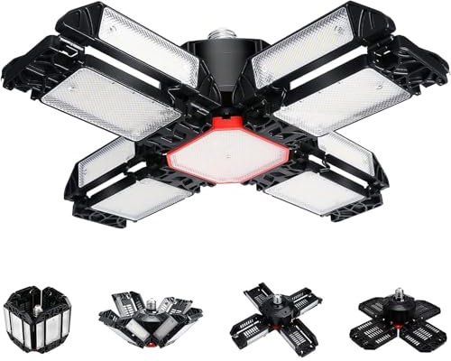SAUGLAE 200W LED Garage Light Bulb - 22,000LM Super Bright E27/B22 Bulb with 12 Adjustable Panels, 6500K Daylight White for Garage, Shop, Warehouse, Basement and Workshop (1-Pack)