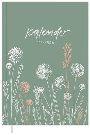 Eine der Guten Terminkalender A5 - Studienplaner 2025 2026, 18 Monate Wochenplaner & Notizbuch für Juli 25 bis Dez. 26, Softcover Taschenkalender, Mint Weiß Apricot, klimaneutral, FSC Papier