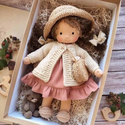 Aosrioylt Waldorfpuppe handgefertigt, handgemachte Waldorfpuppe, Vintage gehäkelte Puppe(12# Selena)