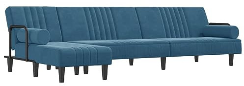 Generico Kangqiling Schlafsofa in L-Form Blau 260 x 140 x 70 cm aus Samt, Blau, 3157241