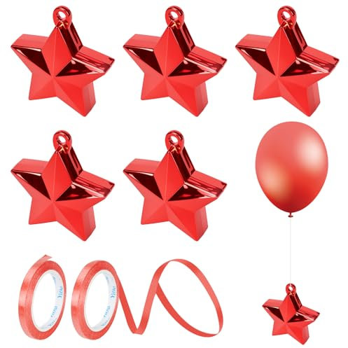 Chovbe 6 pesos para globos con cinta, peso de globo de helio de aluminio de estrella roja para cumpleaños, fiestas, bodas, decoraciones de mesa y celebraciones