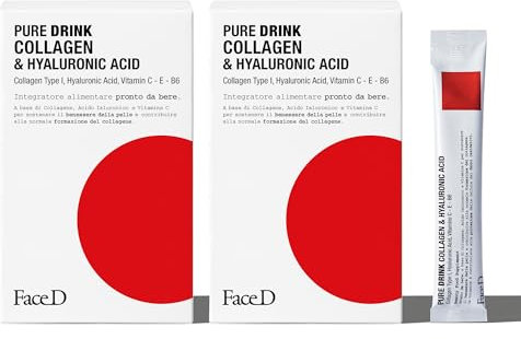 Face D - BI-PACK Pure Drink Integratore Alimentare da bere con Collagene Acido Ialuronico e Vitamine, 2 x 30 stick