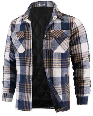 COOFANDY Herren-Flanell-Hemdjacke, gesteppt, gefüttert, kariert, warme | Flanellstoff, gefüttert, dick, Baumwollmischung, Knopfleiste, warm, Winter-Outwear, Hemdkragen, Overshirt, Wintermantel