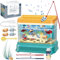 Neroyaner Acuario para bebé Juguete Educativo con luz y música pecera Artificial con 4 Peces magnéticos 2 cañas de Pescar Red y biberón.
