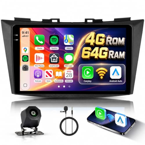 Hodozzy Autoradio 4G+64G für Suzuki Swift 2011-2017/ Suzuki Ertiga 2012-2017 Android 9 Zoll InCell Touchscreen Navi Carplay Wireless Android Auto, Radio 2 Din Bluetooth DSP WiFi FM RDS Rückfahrkamera