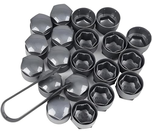 Lug Nut Covers Wheel Center Caps Tire Screw Cap for Audi A1 A3 A4 A5 A6 A7 A8 Q2 Q3 Q5 Q7 S5 TT 24PCS+Disassembly Tool (Grey)
