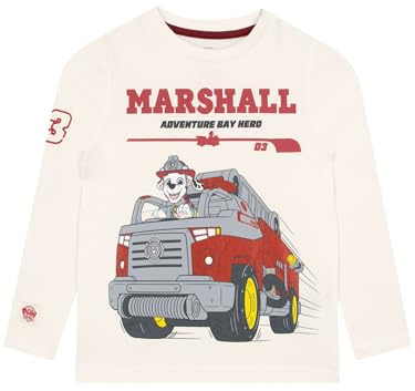 PAW PATROL Fire Rescue Langarmshirt Jungen, Marshall Tshirt Kinder, Langarmshirts für Jungen, Creme 98