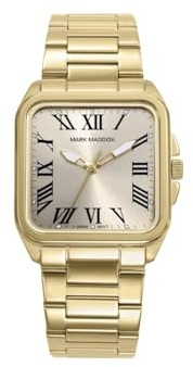 Mark Maddox MM0143-22 – Reloj Mujer Analógico Tres Agujas, Caja y Brazalete de Acero IP Dorado, Esfera Dorada con Números Romanos, Cristal Mineral