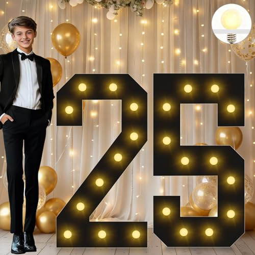 Vimlits Große beleuchtete Zahlen, Geburtstagsdekoration, schwarzes Festzelt, Zahlenschild für 25. Party, Jahrestag, Hintergrund, Hochzeit, großes Mosaik-Zahlenrahmen, Schaumstoffkarton