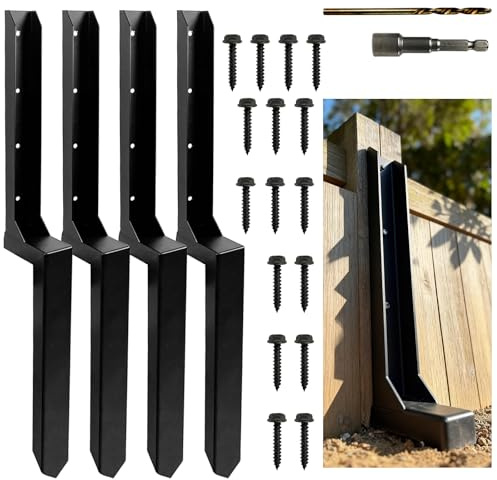 4Pack Fence Post Repair Kit, One-Piece 4x4 Fence Post Anchor, Heavy Duty Steel Ground Spike for Repairing Tilted or Broken Wooden Posts