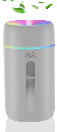 Kissleaf Mini Air Humidifier for Bedroom with Night Light 23dB Quiet | Top Fill Easy to Fill & Clean Ultra-Quiet for Children's Room, Plants, Desk ,Cars Air Humidifier Grey
