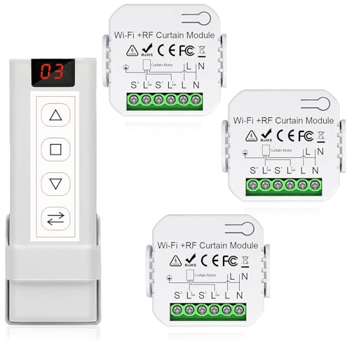 Funk Rolladensteuerung Nachrüstset, Wlan rolladensteuerung, Rolladenschalter Modul, 1 Fernbedienung für 3 unabhängige Empfänger Modul, Funk Schalter für Rolladen, Jalousien und Markisen