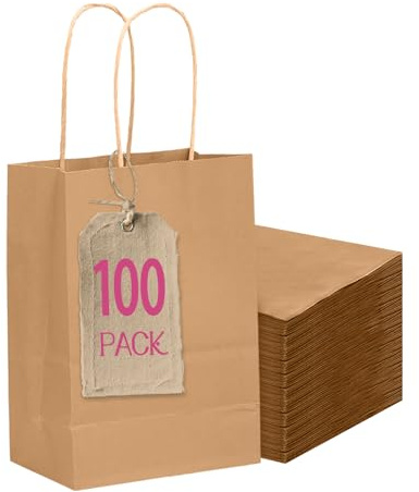 Gcardist Mini 100PCS Gift Paper Bags 12x6x15cm Gift Bag with Handles Bulk Kraft Parchment Bags For Party Supply (4.5x2.5x6)