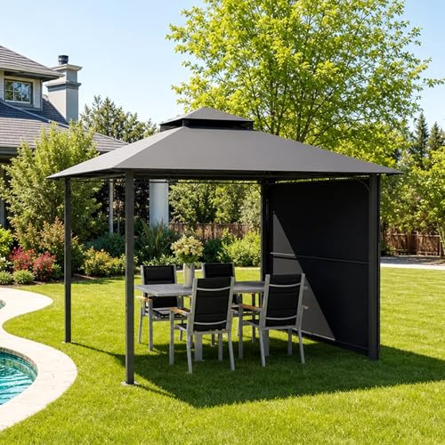 JUMMICO Gazebo da Giardino Esterno 3x3, con Estensione Convertibile in Parete, Tetto a Doppio Strato, Struttura Metallica Resistente alle Intemperie, Ideale per Feste, Eventi e Ricevimenti
