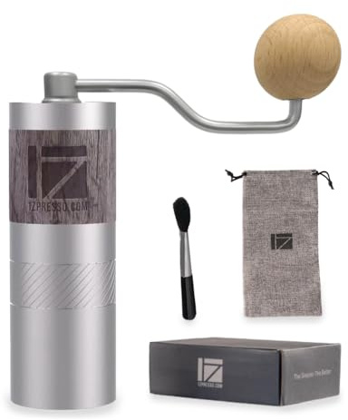 1Zpresso Q Molinillo de café manual - Manivela con mango de manivela, tamaño mini delgado de viaje cabe en el pistón, montaje de rebabas cónicas de acero inoxidable, ajuste numérico ajustable