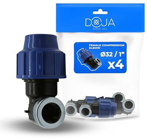 DOJA Barcelona Gomito Femmina MDPE 90 Gradi per Tubi - Pack 4-32x1 - Raccordi a Gomito 90° Filettato, Facile da Installare, Connettori per Tubo dell’Aqua Resistenti, Irrigazione Giardino