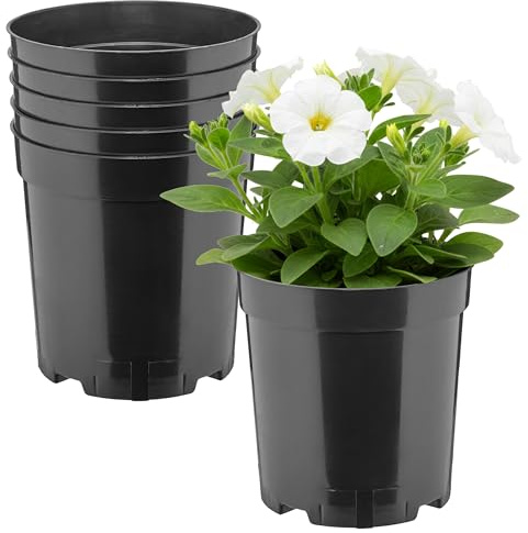 Garronda Blumentopf rund hoch Kunststoff Ø14 x 15 cm (2L) 5er Set mit Drainagelöchern Pflanztopf Robustes PP Pflanzgefäß für Garten Gewächshaus Balkon Anzucht Innen Außenbereich Schwarz GD-0203