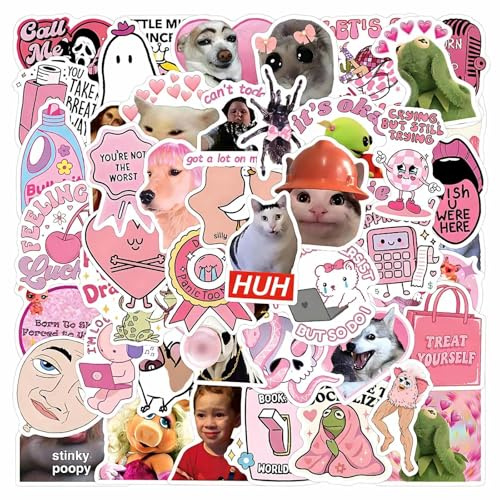 VOOSFSIE 110 Stück Lustige Meme Aufkleber, Pink Meme Aufkleber, Lustige Vinyl Graffiti Decals, Wasserdicht Stickers für Laptop Skateboard Auto Koffer, Geschenk für Jugendliche und Erwachsene