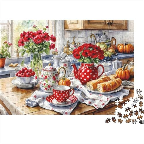 Landhausküche Roter Teekessel 1000 Teile Puzzle für Erwachsene 70x50cm/1000pcs