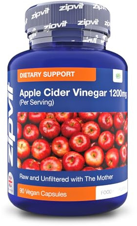 Zipvit Apple Cider Vinegar with Mother 1800mg, 90 Vegan Capsules, Raw & Unfiltered ACV, High Strength, No Aftertaste