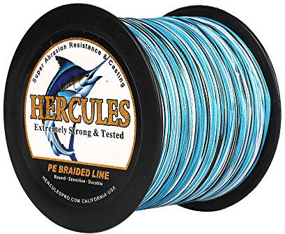 HERCULES - Lenza da pesca intrecciata, 1000 m, test da 45,4 kg, per acqua salata e dolce, in PE, 8 fili, mimetica, blu, 45,4 kg, 0,55 mm