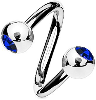 viva-adorno® Lippenpiercing Chirurgenstahl Labret Spirale Twister Kristall Doppelkugel Twist Z336, Blau
