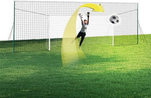 Open Goaaal Football Goal & Backstop Net with Rebounder - Large Size Adjustable Width - Football Sports Netting for Backyard Barrier