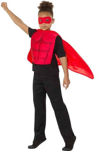Smiffys Kinder-Superhelden-Kit, Rot, mit Augenmaske, Schaumstoff-Brustplatte und Umhang