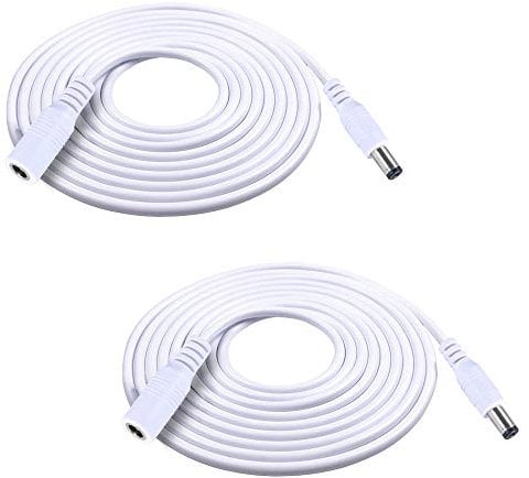 XINYUWIN 2 Pack 12ft/3.6M 2.1mm x 5.5mm Male to Female DC Extension Cable 20AWG White for 5V 12V 24V Wireless Security/CCTV/IP Camera Standalone DVR, LED Strip String Light, Vive VR Base Stations