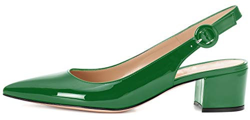 Elashe Escarpins Femmes Mignon à Petit Talon Moyen Bloc et Bride Cheville avec Boucle Vert EU38