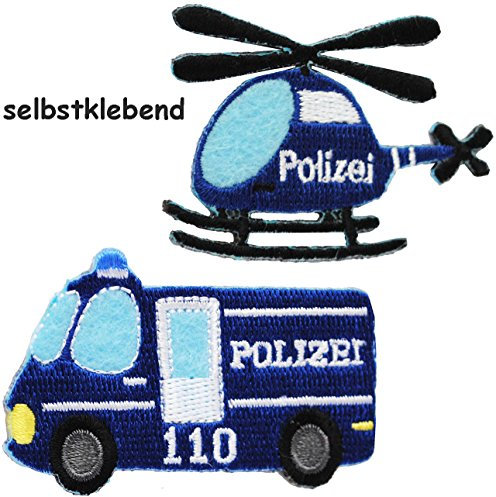 alles-meine.de GmbH 2 Stück Bügelbilder/Textil Sticker - selbstklebend - Polizei - Fahrzeug & Hubschrauber - 6 cm * 3,9 cm - Aufnäher & Applikation/Sticker - gewebter F..