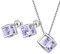 Aurora Tears Juni Birthstone Halskette Ohrstecker 925 Sterling Silber Blau Alexandrit Quadrat Geburtsstein Schmuck Set Geschenke für Frauen und Mädchen DS0028D