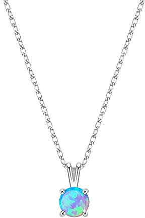 KristLand Moonlight Kette Damen Erstellt Weißer Opal Anhänger aus Sterlingsilber mit Anhänger kreisförmig Kreis Form Geschenk für Frauen/Mädchen/Hochzeiten/Party 6MM Blau Opal