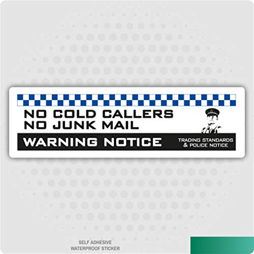 2 x No Cold Callers Canvassers Salesman Front Door Sign Sticker Various Options (Warning Notice Police 160mm x 45mm)