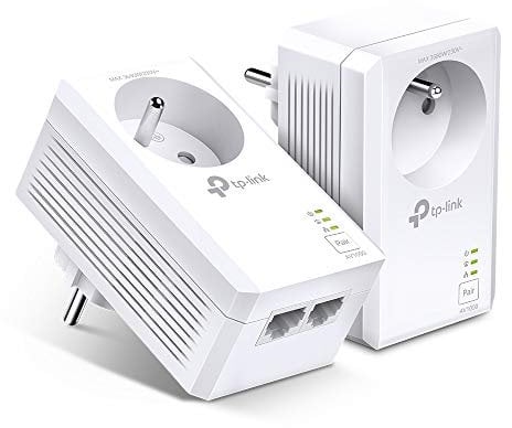 TP-Link CPL 1000Mbps avec 2 Port Gigabit et Prise Intégrée, Boitier CPL Kit de 2 - idéale pour Profiter du Service Multi-TV à la Maison, Compatible toutes les Box, TL-PA7027P KIT (FR)