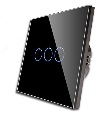 CNBINGO Interruttore di commutazione da incasso – Interruttore della luce touch triplo – Interruttore a parete nero – Interruttore touch con pannello in vetro e LED di stato – 800 W/scomparto
