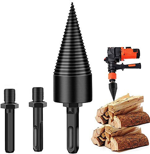 Jenngaoo Foret Fendeur de Bois ou de Bûches à Cône Robuste pour Perceuse Manuelle avec 3 Poignées Hexagonale Carrée et Ronde 42 mm