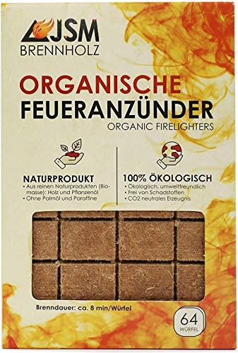 Grill-Anzünder von JSM® | Anzündwürfel aus Holz und Pflanzenöl | Kaminanzünder, Grillanzünder | 64 Würfel (1)