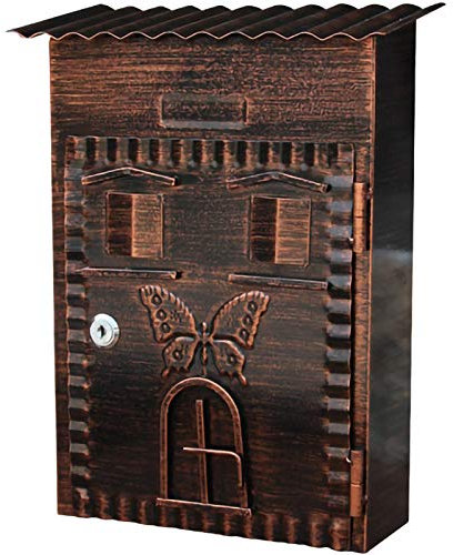 FYZS Antike Briefkasten, 22 x 9,5 x 34 cm, englischer Wandmontage Postfach, verzinktes Blattmaterial, mit Dach, Bronze (Color : Bronze)